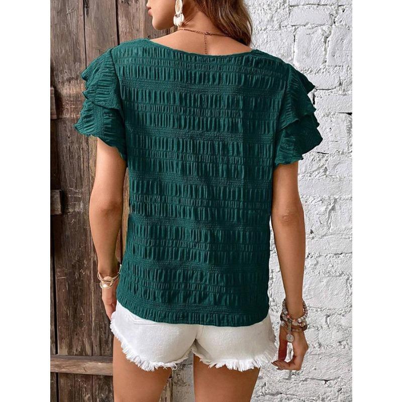 GMXIA Женская мода Повседневный досуг Лето Однотонный принт Короткий рукав Круглый вырез Блузки и рубашки