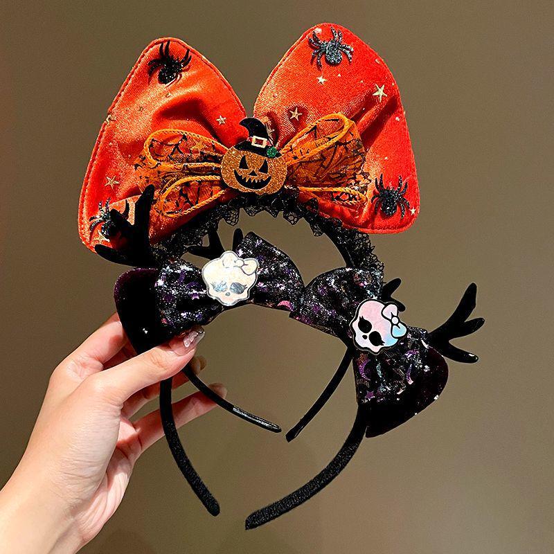 Halloween Witch Headband: Ghost Festival Dark Party Decoration with Skull, Pumpkin, and Funny Lace Bow Antlers Hair Accessories