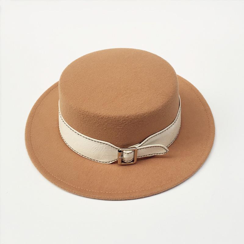 Autumn and winter woolen hat women's European, American and British retro wide-brimmed flat-top top top hat socialite fashion casual felt hat