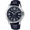 MTP-V004L-1B Men's Stainless Steel Black Leather Band Black Dial Date Watch
