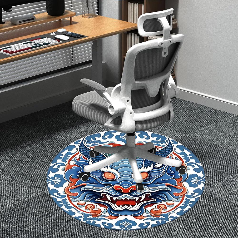 1pc Dragon Mask Office Round Area Rug, Indoor Mat Suitable For Office, Under Office Chairs Bedroom Living Room Home Decor, Room Deco 091