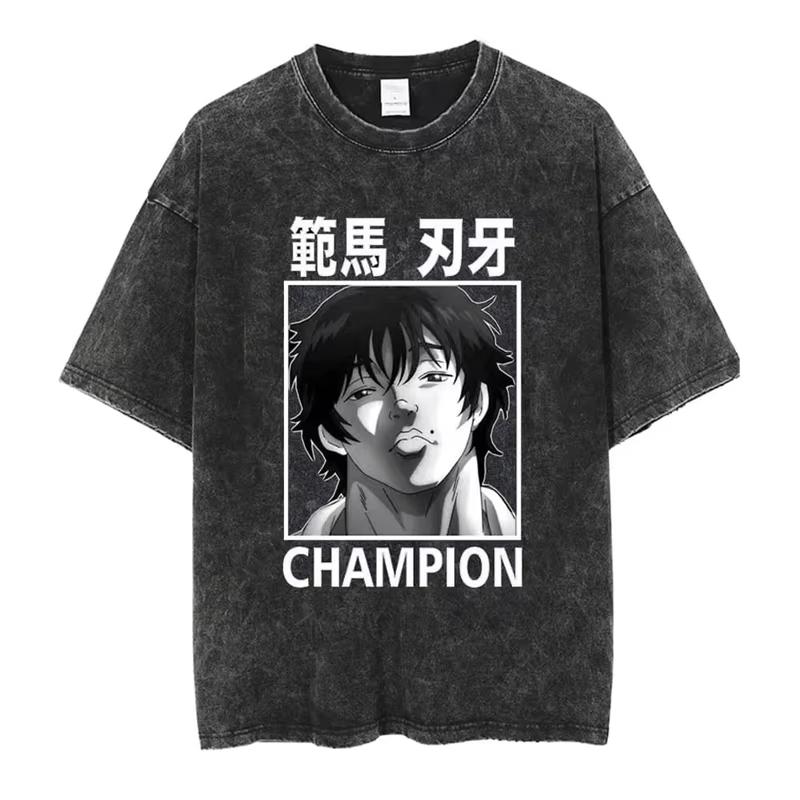 Baki Print Vintage Cotton Tshirt Men Women Summer Casual Oversized Streetwear Gym Workout Training Short Sleeve Graphic Tee