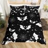Spooky Dark Bats Duvet Cover Halloween Decoration Glitter Stars Moon Galaxy Bedding Set Cartoon Bat Gothic Comforter Cover Queen