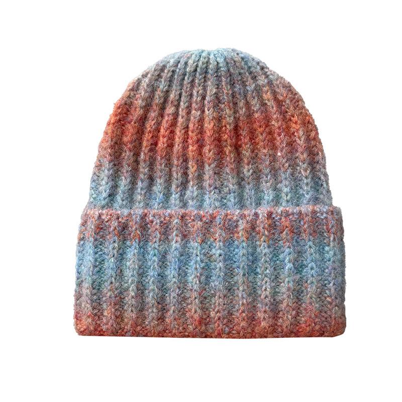 New knitted hat gradual change tie-dye rainbow knitted hat winter warm sports casual fashion wool hat