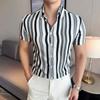 Summer Striped Shirts Men Short Sleeve Slim Fit Casual Shirt Fashion Social Streetwear