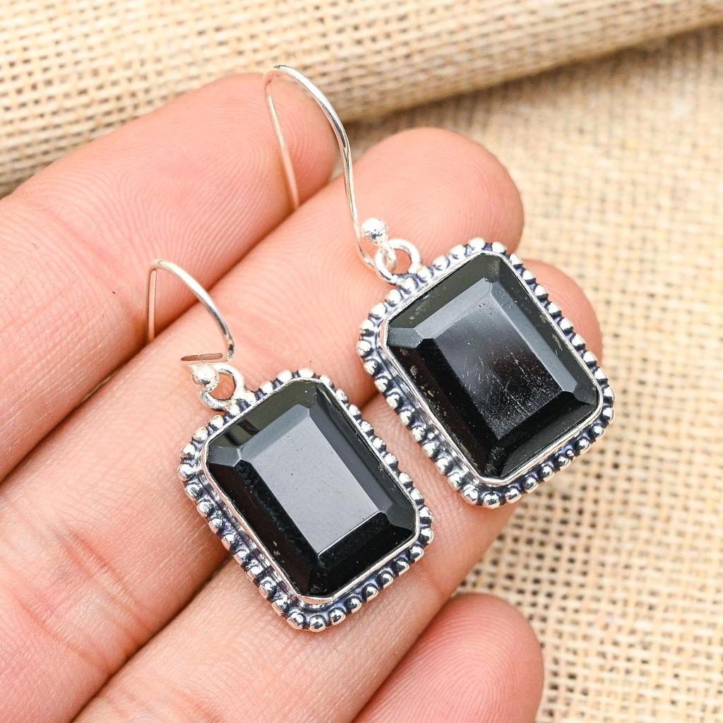 Beauteous Black Spinel Gemstone Handmade 925 Solid Sterling Sliver Jewelry Earrings For Her