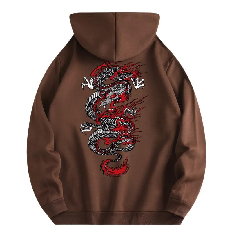 Men's Fashion Hoodie Casual Daily Drawstring Hooded Sweatshirt Dragon Print Front Kangaroo Pocket Men's Jacket Hoodies & Sweatshirts Men’s