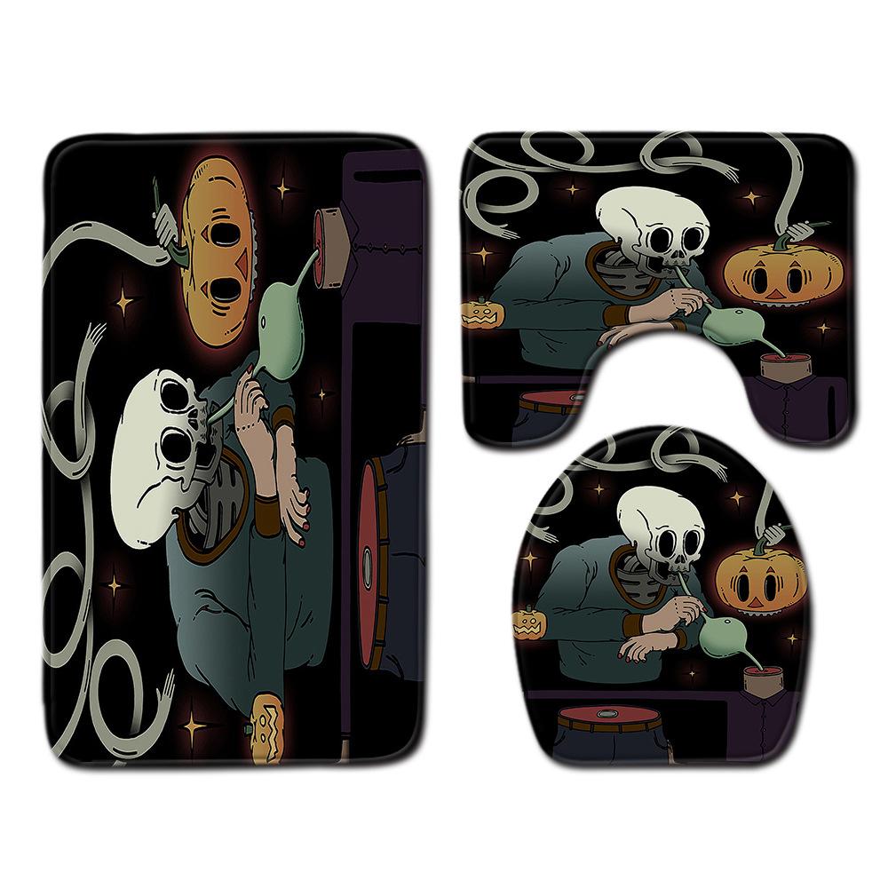 Halloween Shower Curtain Floor Mat Combination Four-Piece Set Kitchen Absorbent Non-Slip Carpet Bedroom Door Mat