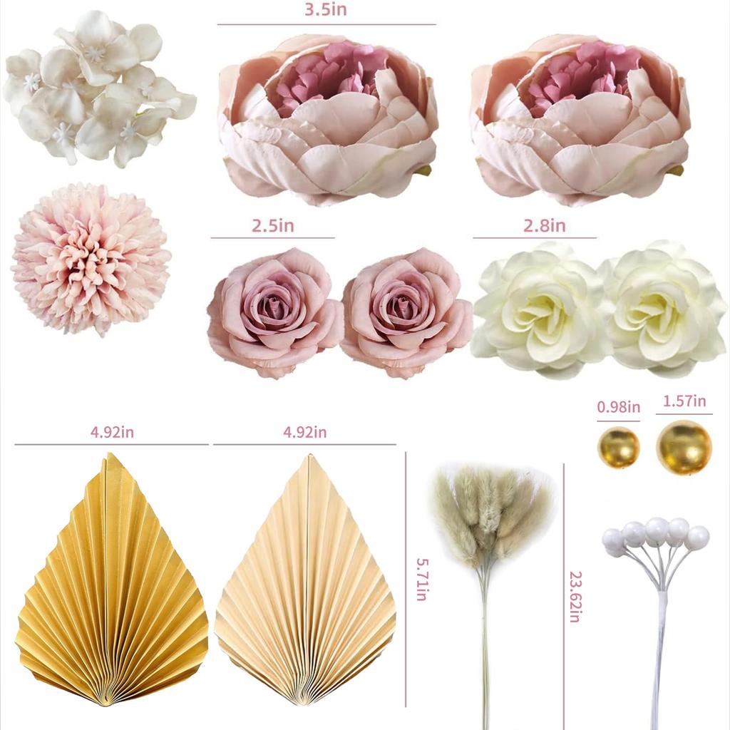 32 PCS Boho Cake Topper Flower Palm Leaves Cake Decorations for Wedding Baby Shower Birthday Party Supplies Mother's Day
