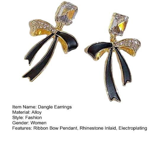 1 пара висячих серег с блестящими стразами, инкрустированных сверкающими темпераментными геометрическими женскими серьгами с бантом и лентой