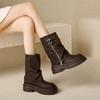 2024 Однотонные модные женские сапоги до середины икры, модная толстая подошва с металлическим украшением, уличные крутые женские туфли, мотоциклетные сапоги