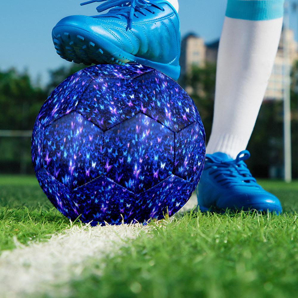 1pc Blue Butterfly Garden Size 5 Soccer Ball Professional Match Training Football Indoor &Outdoor Sports Ball Lightweight Durable c6542