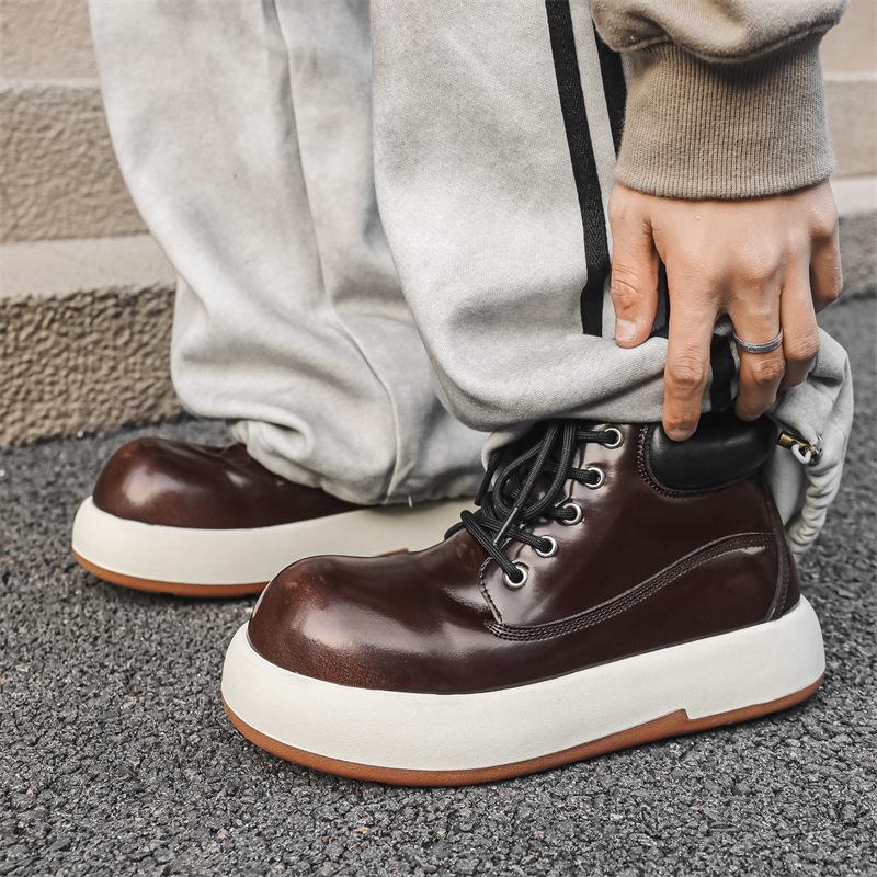 Мужские модные ботинки на платформе большого размера, туфли-балетки из натуральной кожи, панк-рок, платье, ковбойские ботильоны, с большой головкой, пустынные ботинки для мужчин