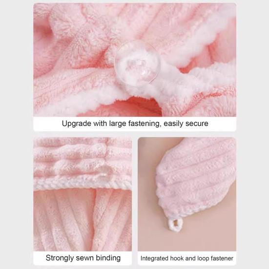Microfiber Hair Drying Towel Wrap with Button, Women Quick Dry Anti-Frizz Care for Long Thick Turban, Soft Absorbent Curly Bonnet Bath