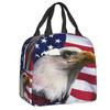 Freedom Patriotic Bald Eagle American Flag Thermal Insulated Lunch Bags USA Flag Portable Lunch Container for School Food Box