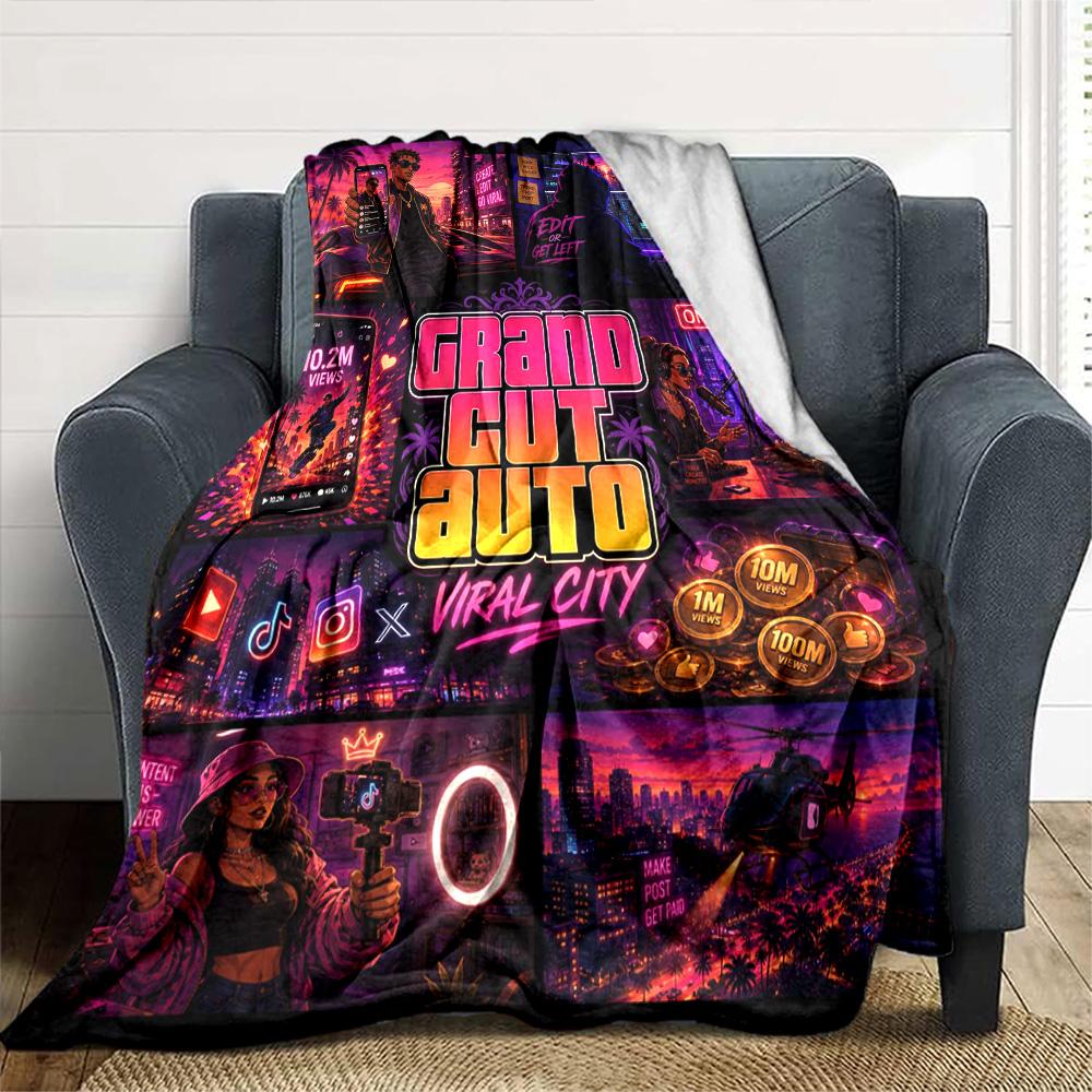 Grand Theft Auto Blanket Soft Warm Cozy Perfect for Picnics Seaside Couch All-Season Use Playful Design Gift for Travel Home Birthdays
