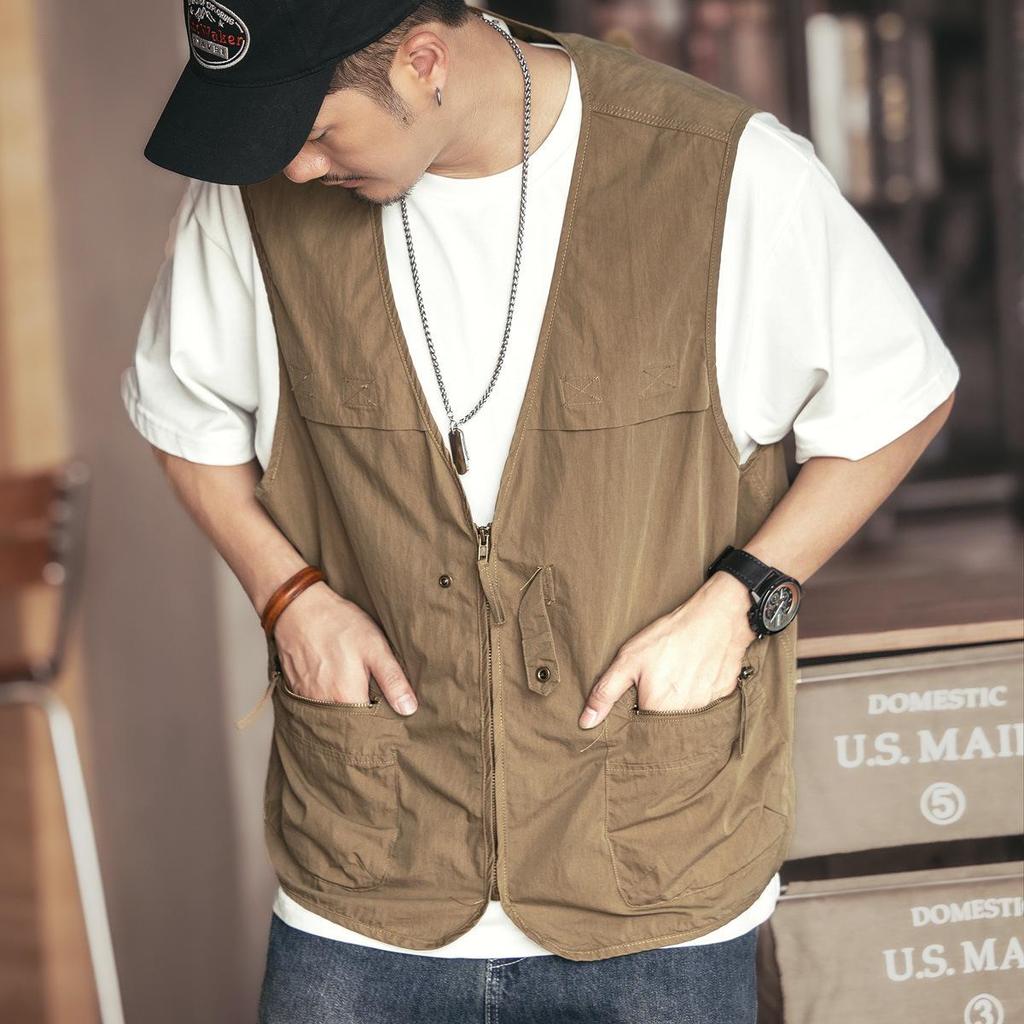 Мужской летний рабочий жилет в корейском стиле: Модная куртка без рукавов с несколькими карманами для рыбалки на открытом воздухе