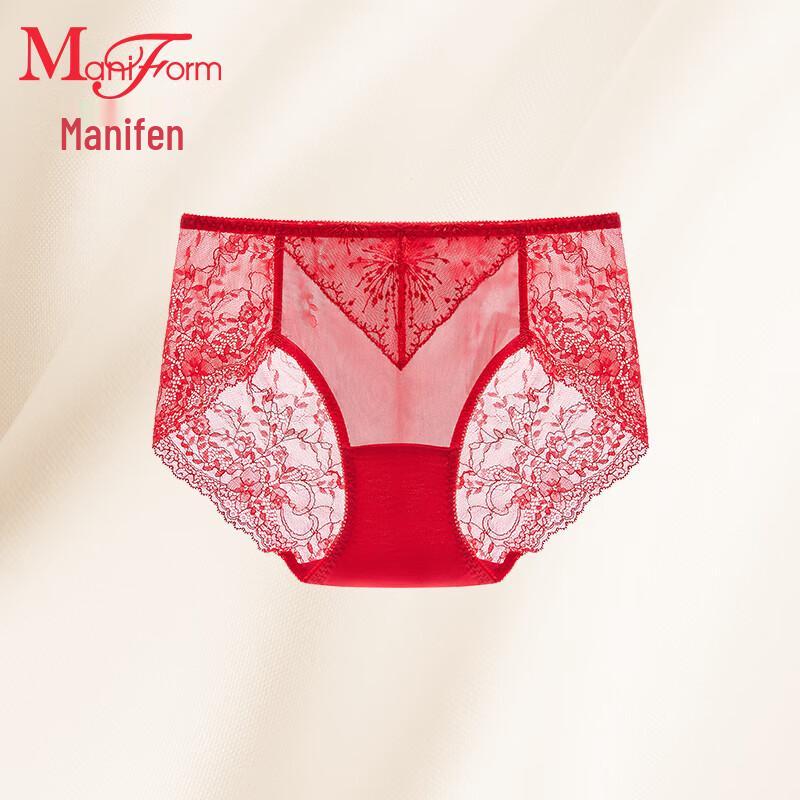 Maniform Women's Lucky Red Lace Mid-Low Waist Briefs