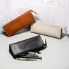 Faux Leather Pen Bag Solid Color Large Capacity Zipper Dust-proof Portable Students Pencil Stationery Makeup Brush Pouch Case School Supplies
