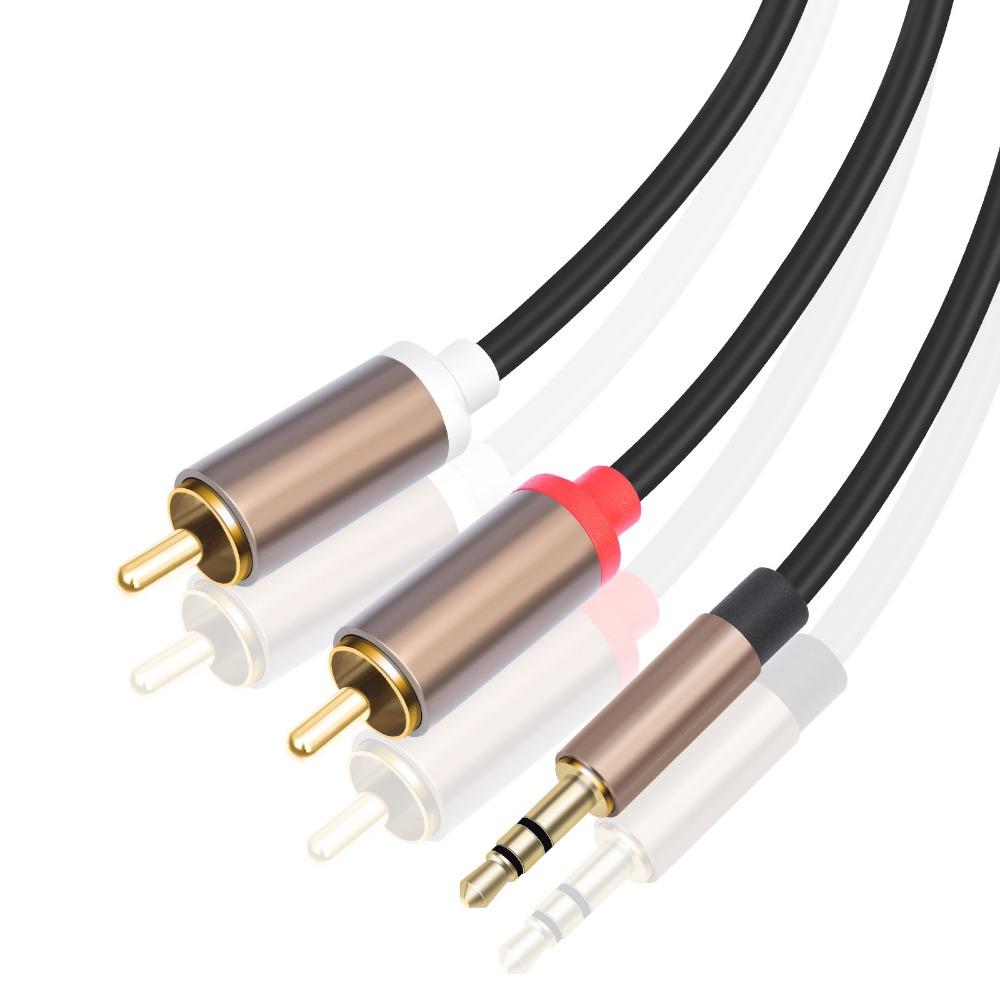 Gun Gray Aluminum Alloy Shell 3.5mm to 2RCA Audio Cable, Oxygen-Free Copper Stereo RCA Y Splitter Cord for Phone, Amplifier, Speaker, Car Audio