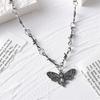 Women Necklace Moth Skeleton Pendant Thorn Hip Hop Hollow Gothic Solid Color Stainless Adjustable Length Wear-resistant Polished Neck Decoration