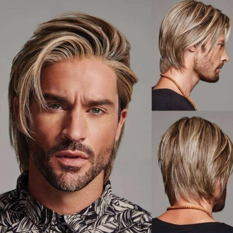 Мужской парик с градиентным цветом и боковым пробором для мужчин среднего и пожилого возраста, небольшой вьющийся парик с короткими волосами