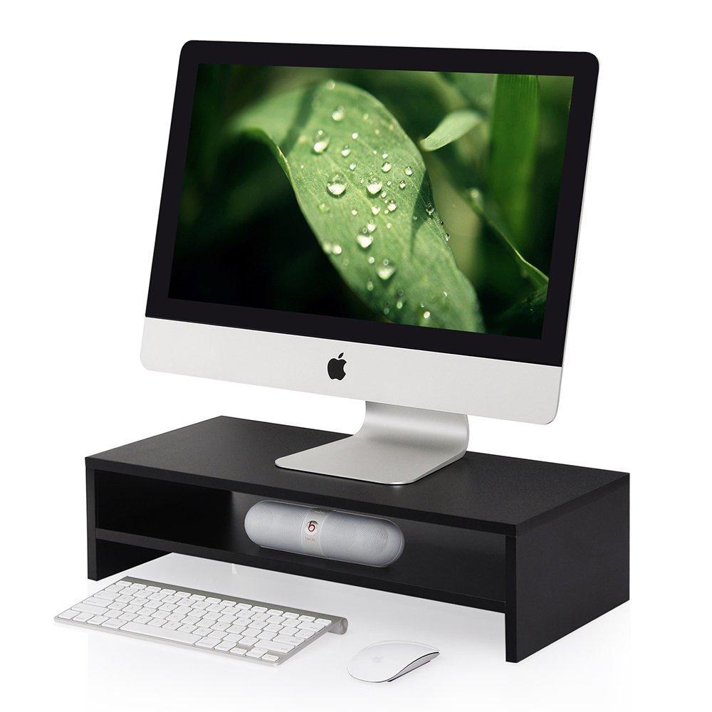 FITUEYES Деревянная настольная подставка для монитора и клавиатуры 540 мм DT205401WB Двухуровневое хранение, Широкая, Черная,