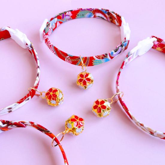 Ошейник для домашних животных в японском стиле, регулируемый отрывной ошейник для домашних животных, кошек, собак с колокольчиком