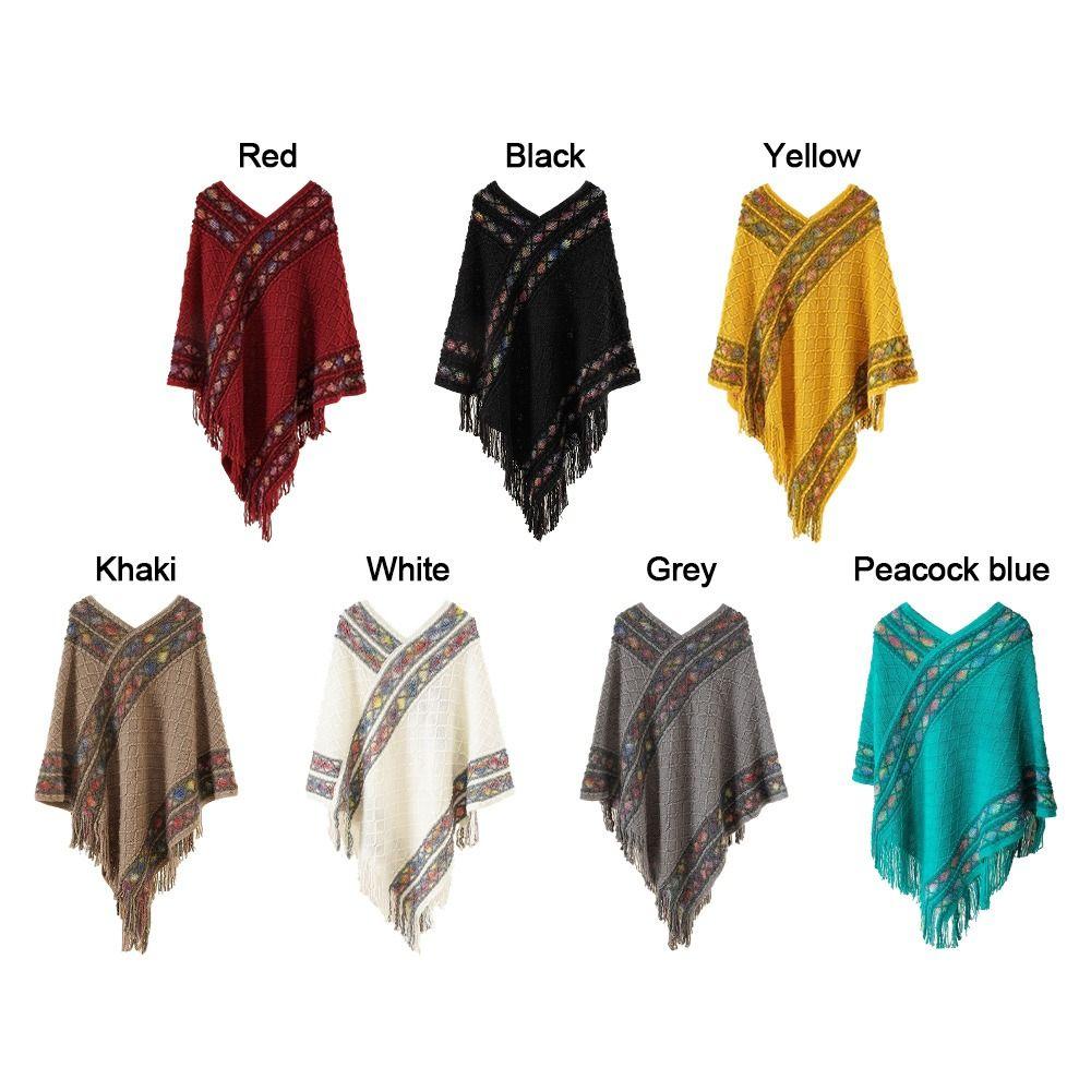 Winter Warm Rhombic Stripe Tassel Shawl Imitation Cashmere Knitting Wraps Women Fashion