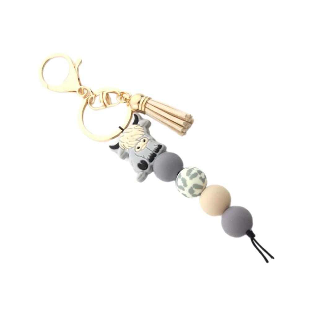 Брелок с подвеской в виде коровы Хайленд, мягкий силиконовый брелок с бусинами и цветными кисточками, аксессуары для женщин и мужчин