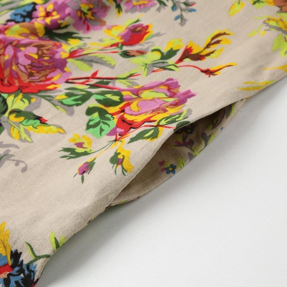 Vintage Women Casual Boho Dress Maxi Loose Long Cotton Dress Floral Sleeve Linen