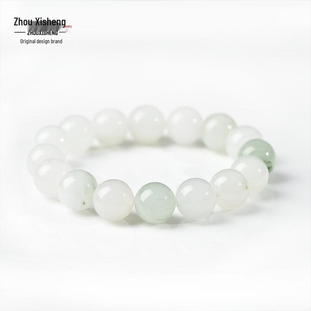 Женский браслет из натурального Тяньшаньского, Хэтяньского и Синьцзянского золотистого нефрита с бусинами из белого халцедона