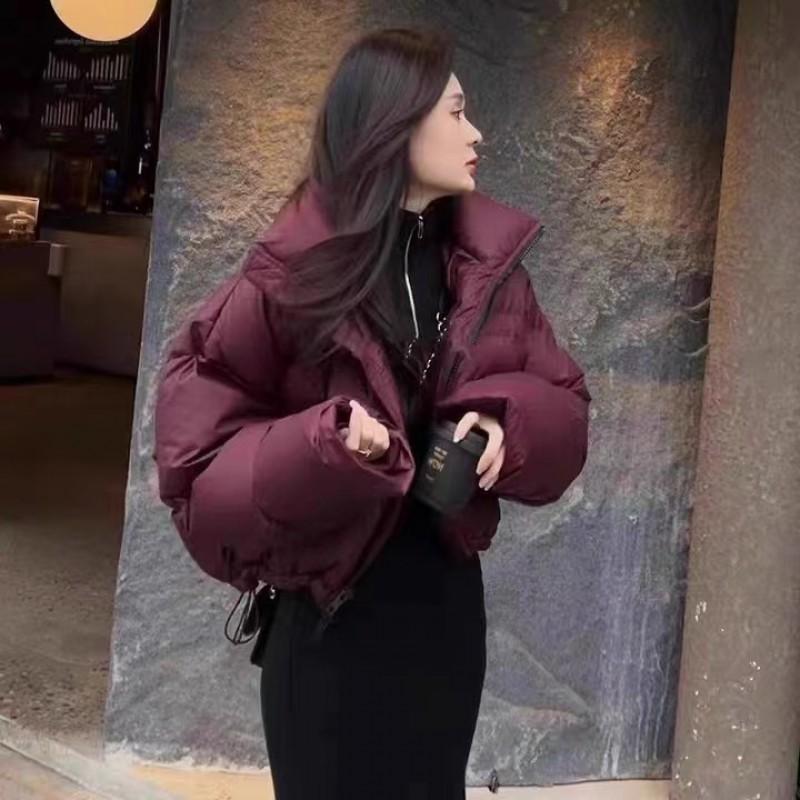 Womens Short Puffer Coat With Stand Collar Thick Cotton Filling Warm Winter Jacket Casual Slim Fit