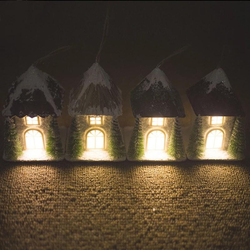 Рождественский снежный домик подвеска рождественский деревянный коттедж креативный пластик с гирляндами орнамент отель свадебный ночной светильник декор
