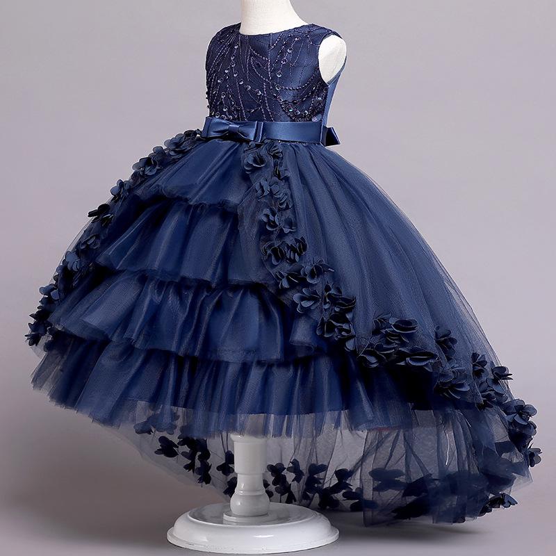 Детское формальное пышное свадебное платье принцессы с кружевным шлейфом для подиума и выступлений