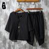 Men's Retro Chinese-Style Cotton & Linen Button Suit: Summer 3/4 Sleeve T-Shirt and Shorts Set (Large Sizes)