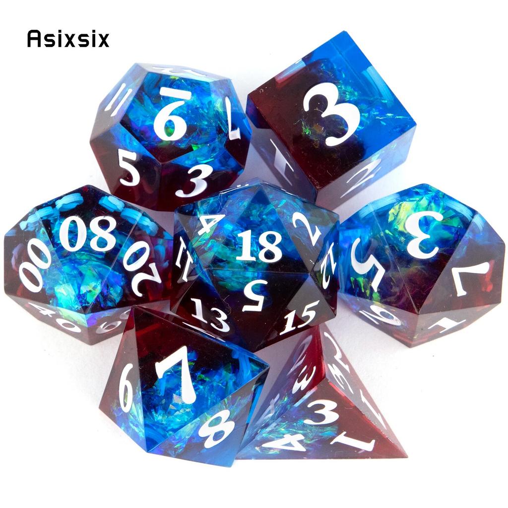 7 Pcs Blue Red Resin White Number Sharp Edge Dice Polyhedral Dice Suitable for Role-Playing RPG Board Game