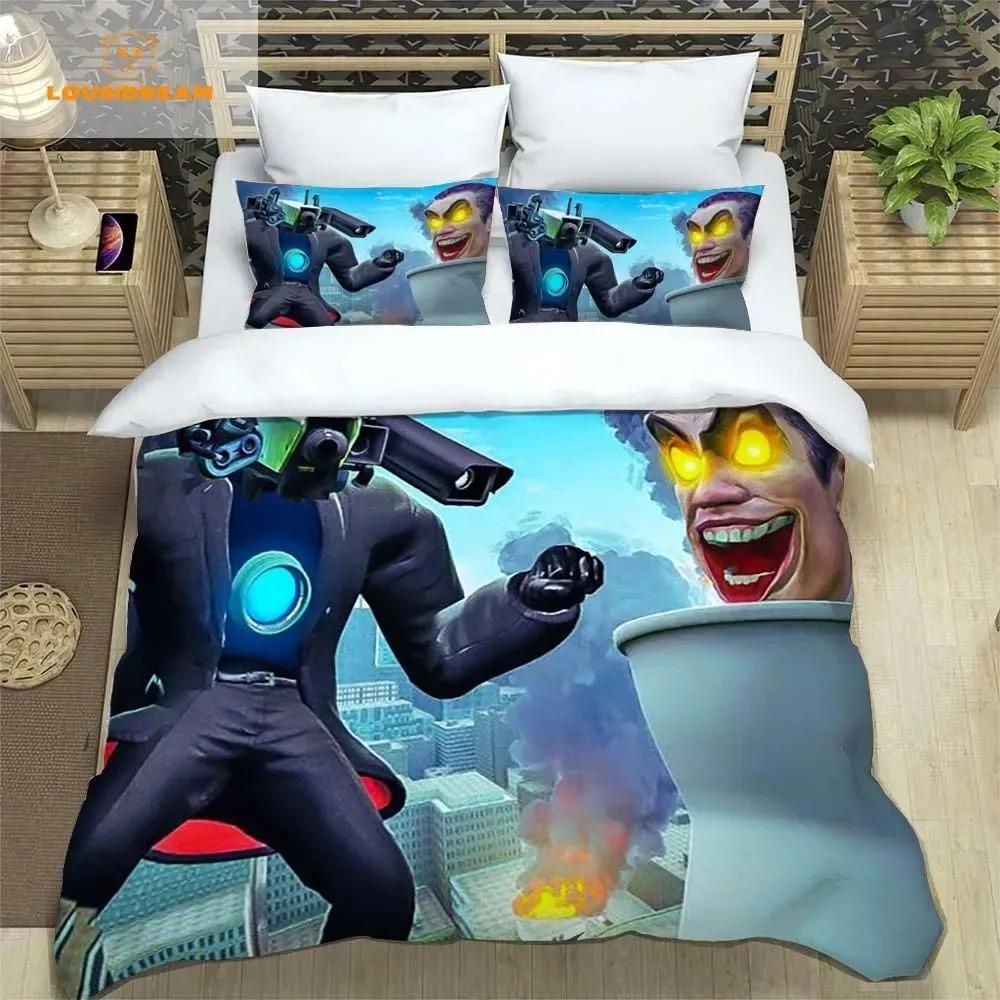 Skibidi Toilet Funny Kprl Speaker Cartoon Duvet Case Pillowcase Beddding Set Twin Full King for Boys Adults Bedroom