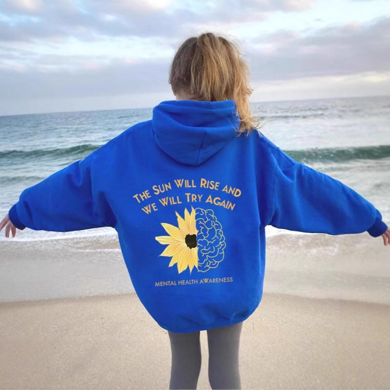 Womens Oversized Hooded Sweatshirt With Floral Print Loose Fit Long Sleeve Cotton Blend Casual Streetwear 2025