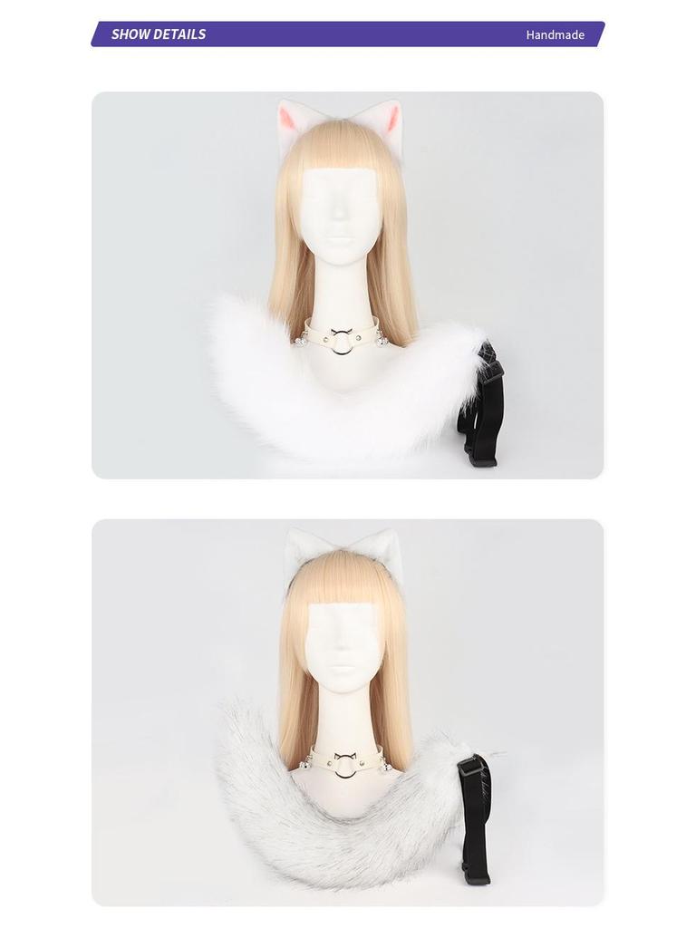 Ободок с кошачьими ушками ручной работы и лисьим хвостом