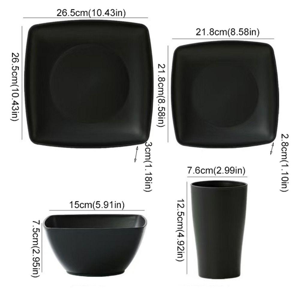 16pcs/Set Reusable Plastic Dinnerware Set Square Dinner Plate Set Tableware Suit Party