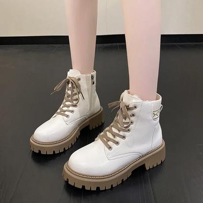 Модные женские новые ботильоны Зимние повседневные женские бежевые ботинки челси на толстом каблуке Панк Готическая обувь кожаные армейские ботинки