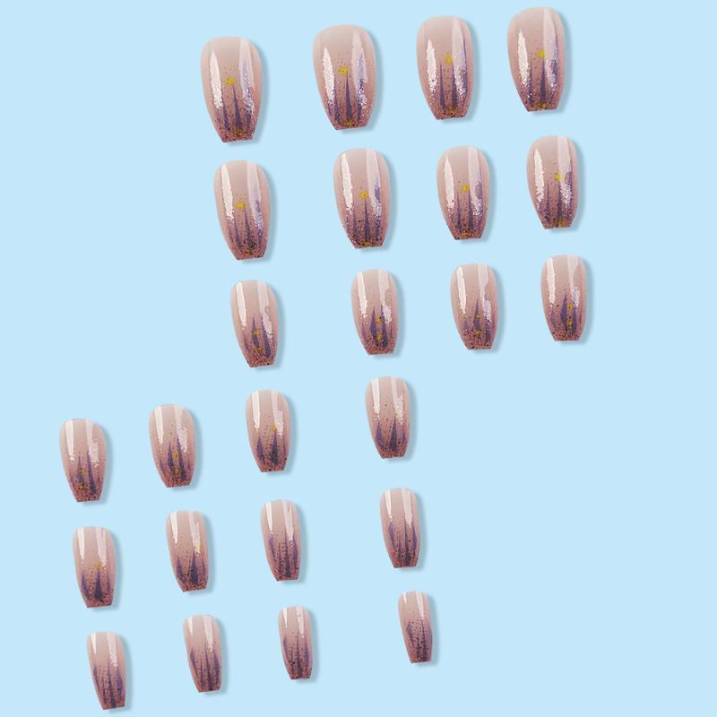 24 шт. Глиттерные накладные ногти – Короткая квадратная форма с акцентами из зеркальной пудры, ослепительный фрагментированный дизайн