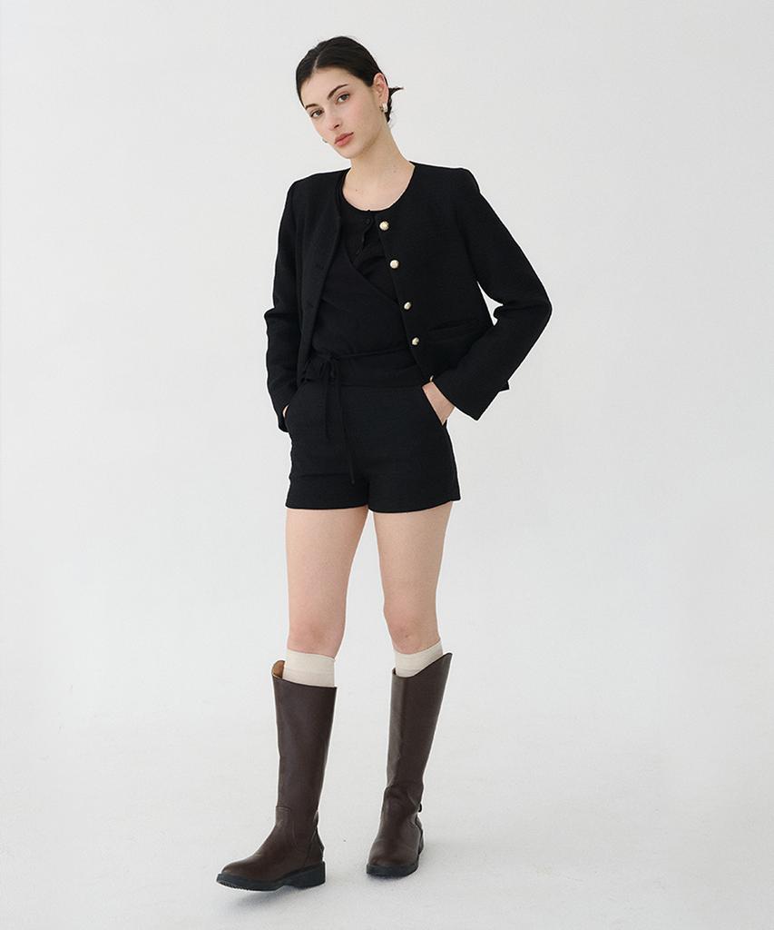 Bibyseob [Set] Classic Tweed Jacket + Slim Shorts Black