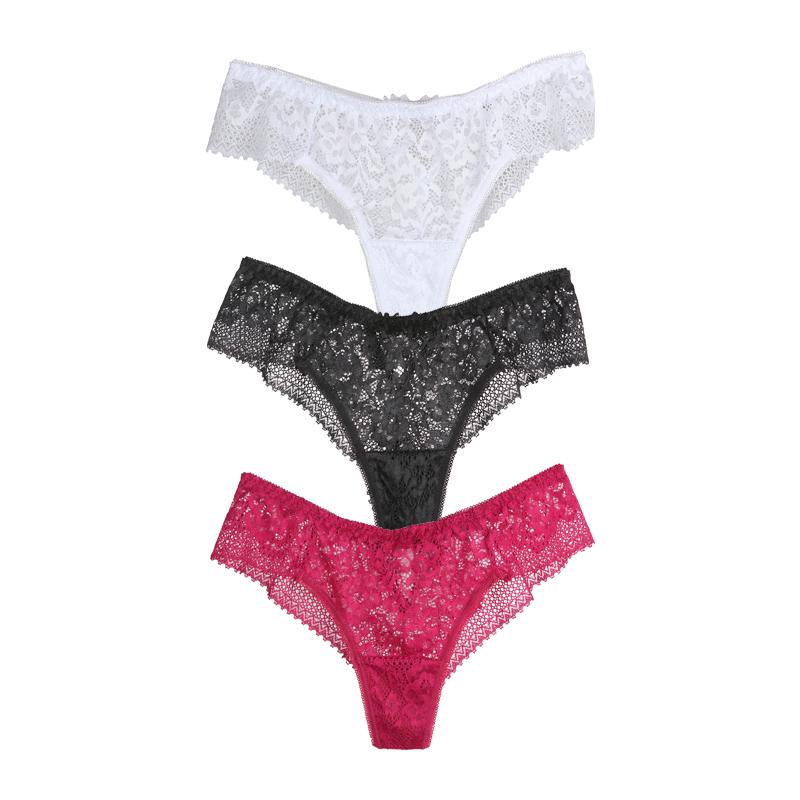 CINOON 3 шт./лот сексуальные водорастворимые кружевные женские трусики полые стринги вышитые стринги с низкой талией полуобернутые бедра Т-образные бикини трусы