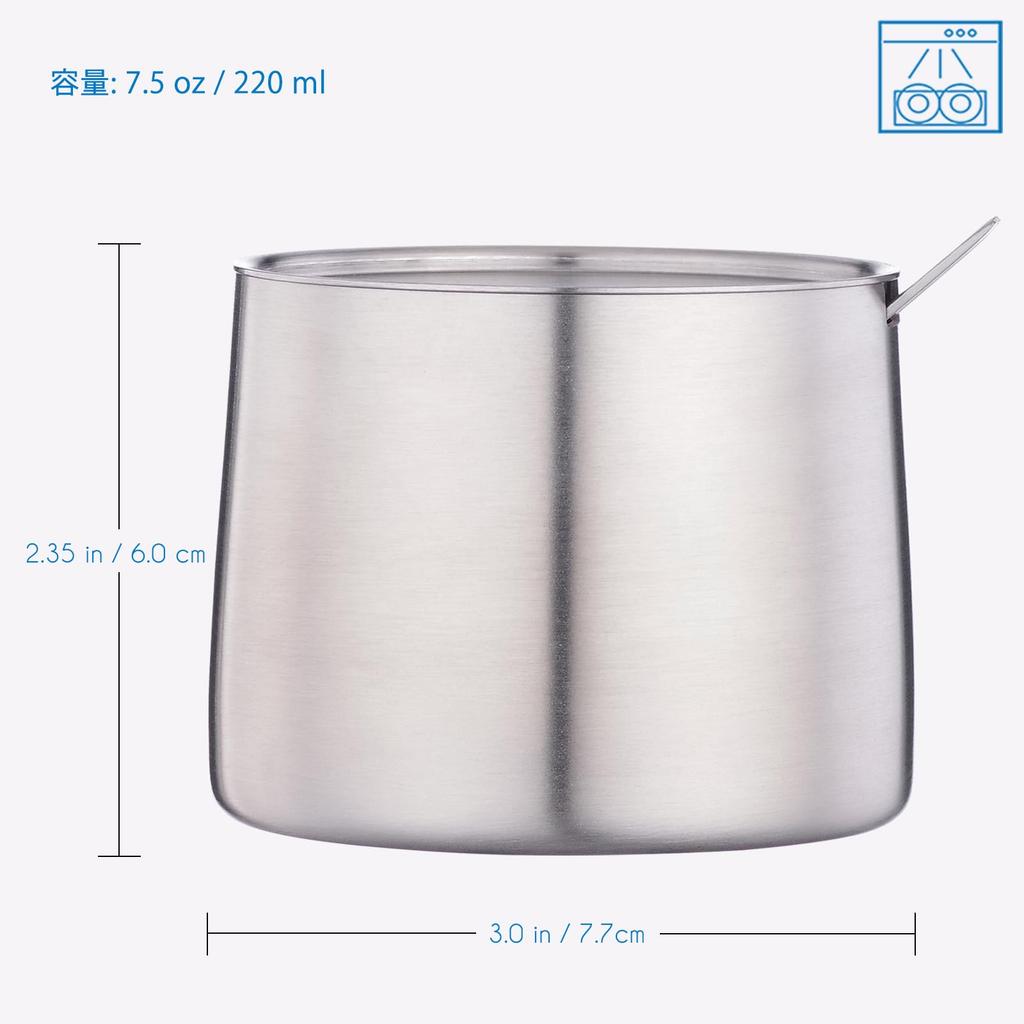 Easyworkz Stainless Steel Creamer and Sugar Bowl Set with Spoon, Stackable [Brushed Silver]