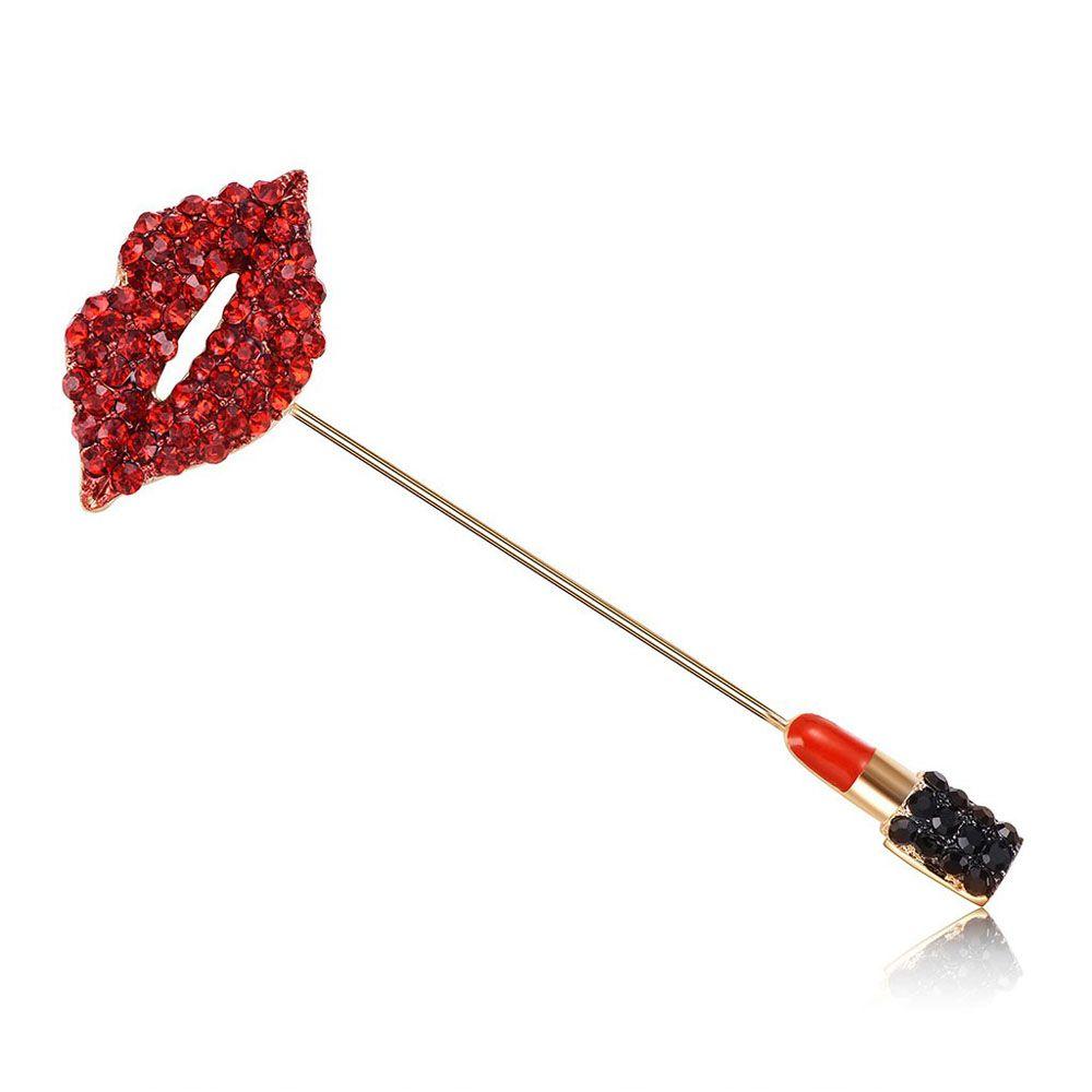 Rhinestone Charms Fashion Accessories Banquet Jewelry Red Lip Lipstick Brooch Badge Scarf Pin