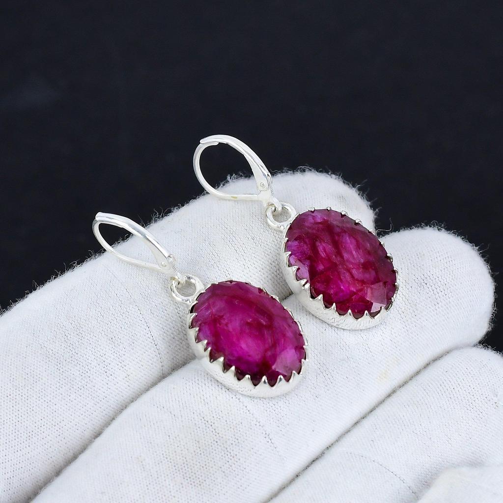 Kashmir Ruby Gemstone 925 Sterling Silver Earring, Boho Silver Jewelry Dangle Earrings, Gifts For Wadding Gifts For Her