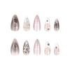24pcs Manicure Long Almond False Nails Stiletto Stained Love Butterfly Flame Fake Nials Detachable Ballerina Press on Nails DIY