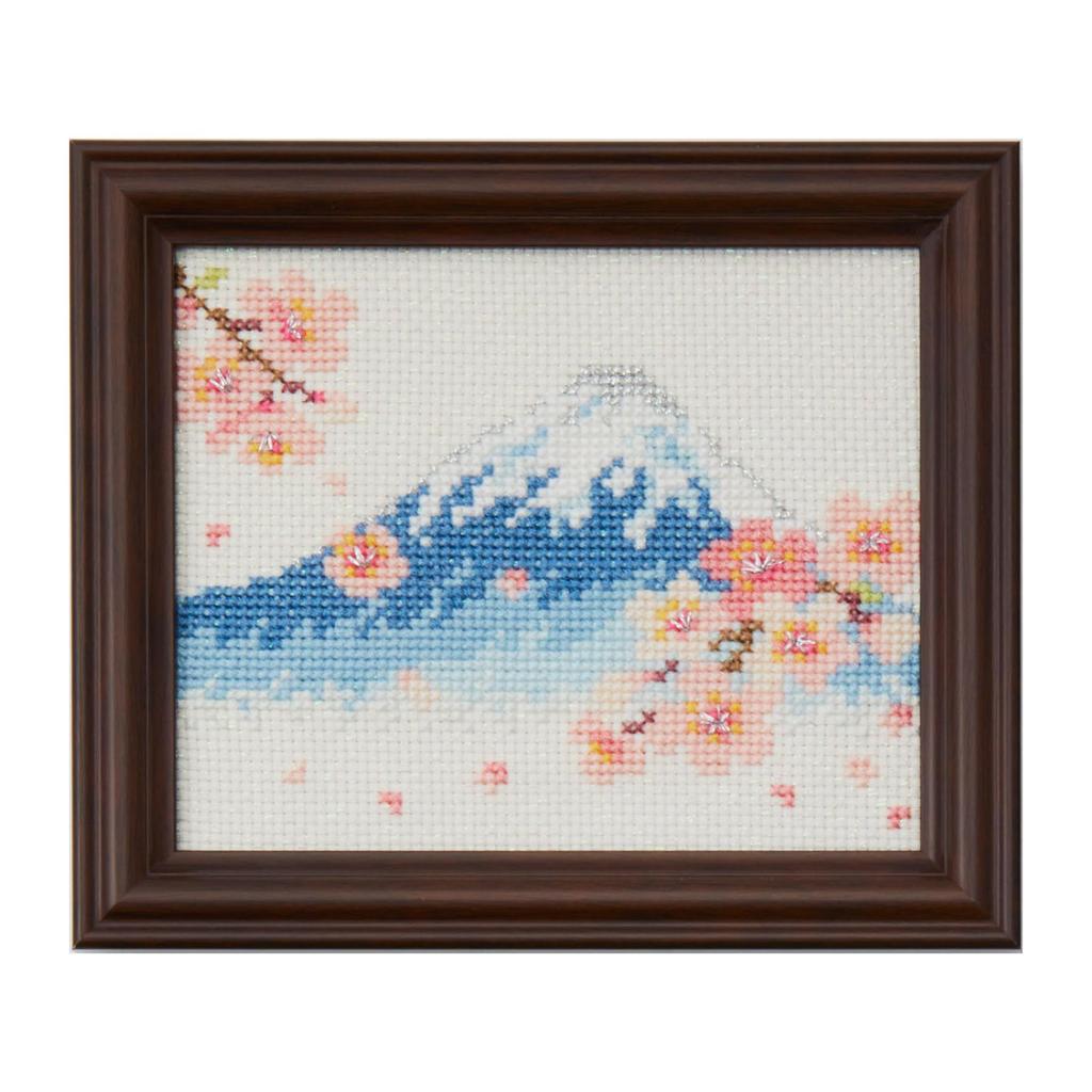 COSMO Embroidery Kit Sparkling Japanese Seasons (Fuji and Cherry Blossom Viewing) No.522401 Finished Size: Approx. 16.5cm X 14cm